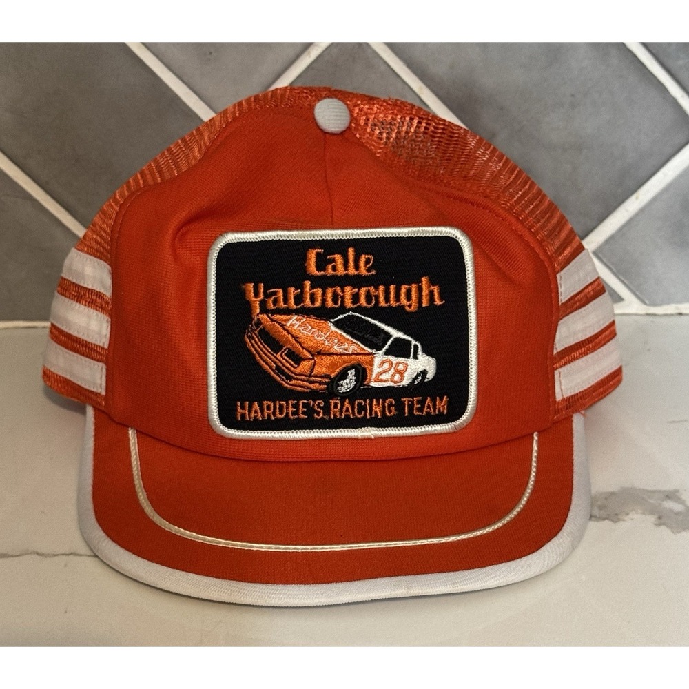 VINTAGE Cale Yarborough HAT CAP Orange‎ Snapback Trucker Hardees NASCAR Patch